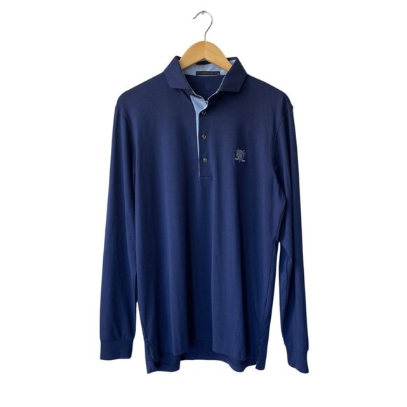 Greyson Polo Shirt Mens Large Blue Apache II Golf Long Sleeve Anaheim Ducks Navy - Picture 1 of 6